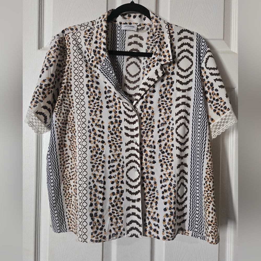 Josie Natori Printed Blouse